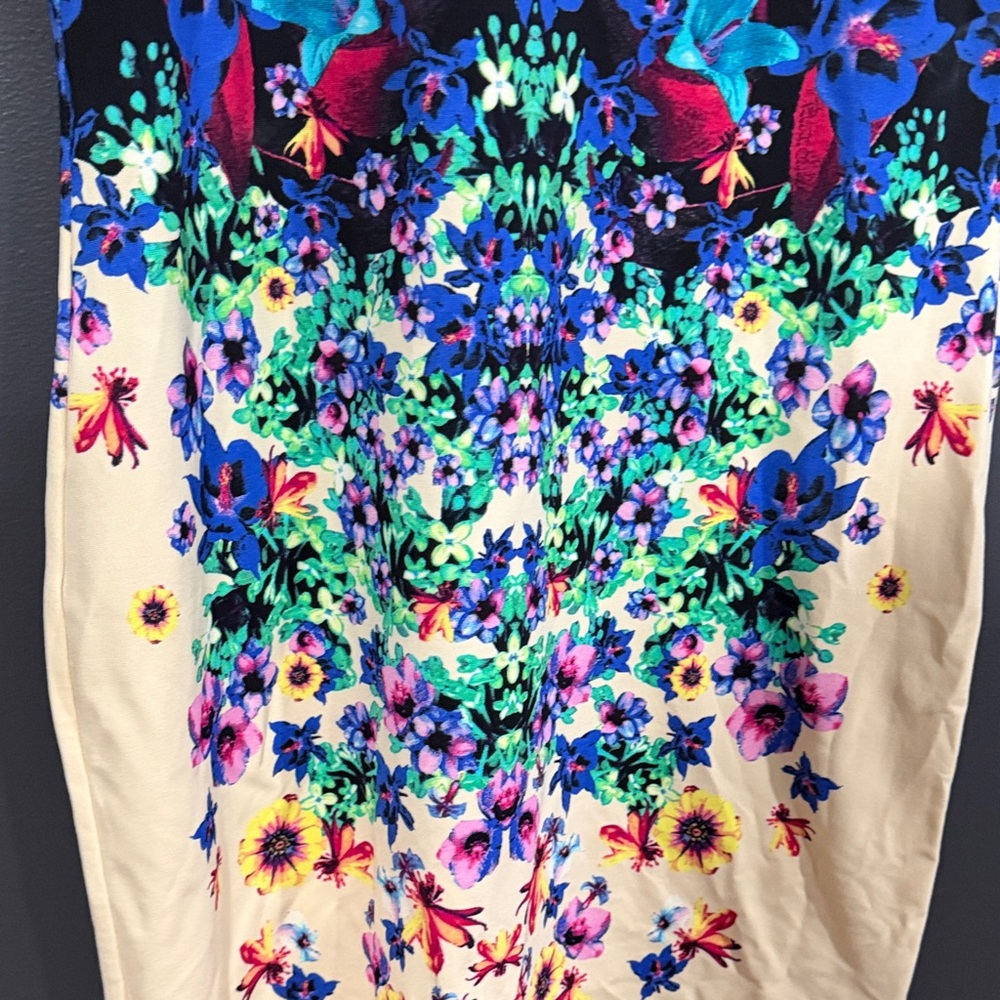 Roberto Cavalli Cream and Blue Floral Midi Dress - Picture 4 of 6